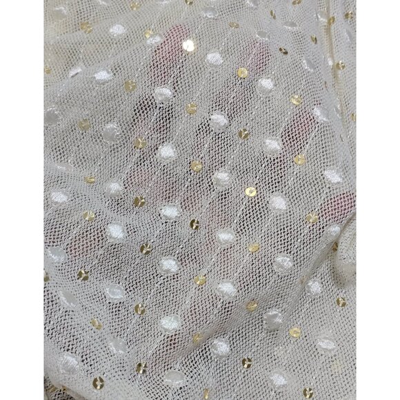 Leifnotes Womens Ivory Sheer Lace Dress Smocked‎ Waist Sequins Dot Size 2 - Picture 10 of 14